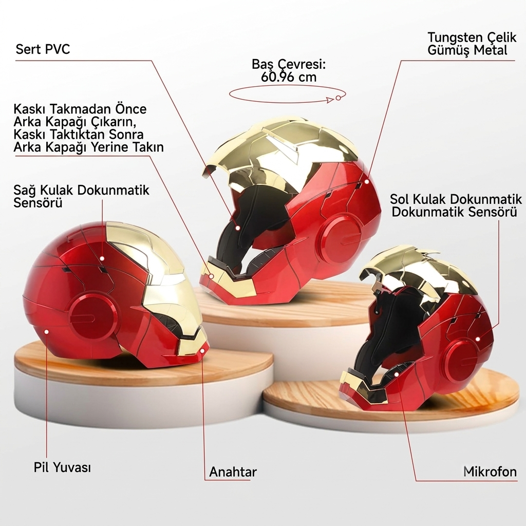 Iron Man MK5 Kask — Jarvis 1:1 Sesli Kontrol, 3-in-1 Işıklı Akıllı Maske