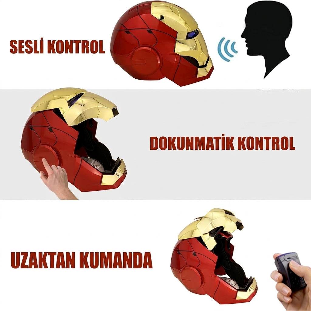 Iron Man MK5 Kask — Jarvis 1:1 Sesli Kontrol, 3-in-1 Işıklı Akıllı Maske
